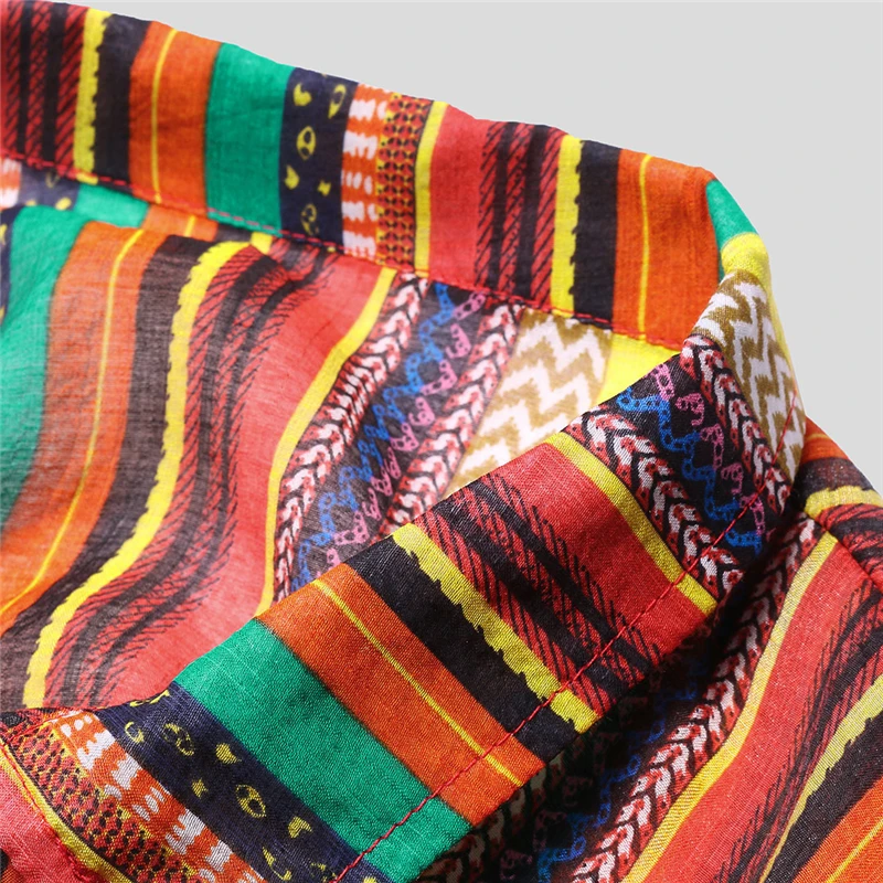 

LISIBOOO Striped Mens Casual Short Sleeve Shirt Male Leisure Print Shirt Pocket Decorative Men Short Sleeve Shirt Men Shirt