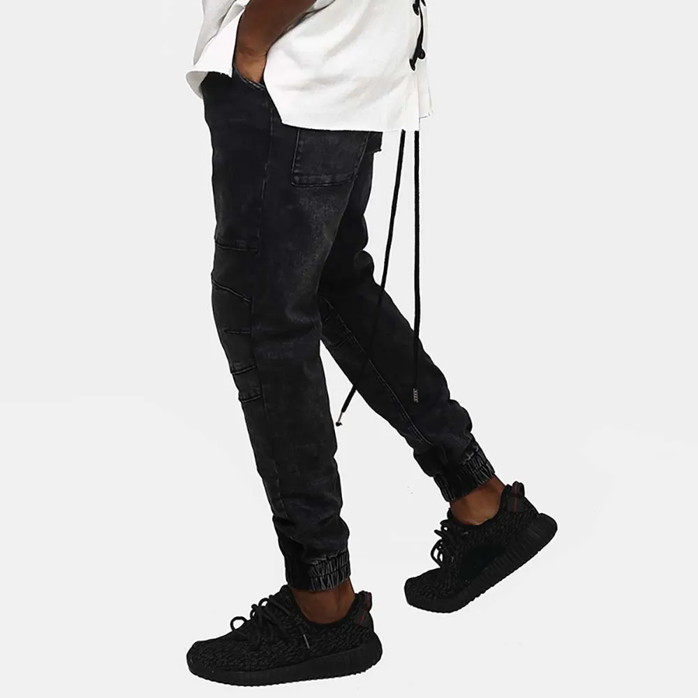 High quality Men Jeans Denim Pants 2019 Vintage Full Length men Solid Elastic Waist Midweight Pencil Men's D43 | Мужская одежда