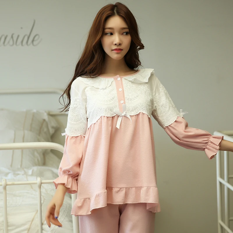 Осенняя женская пижама новинка 2017 хлопковый пижамный комплект для женщин Mujer