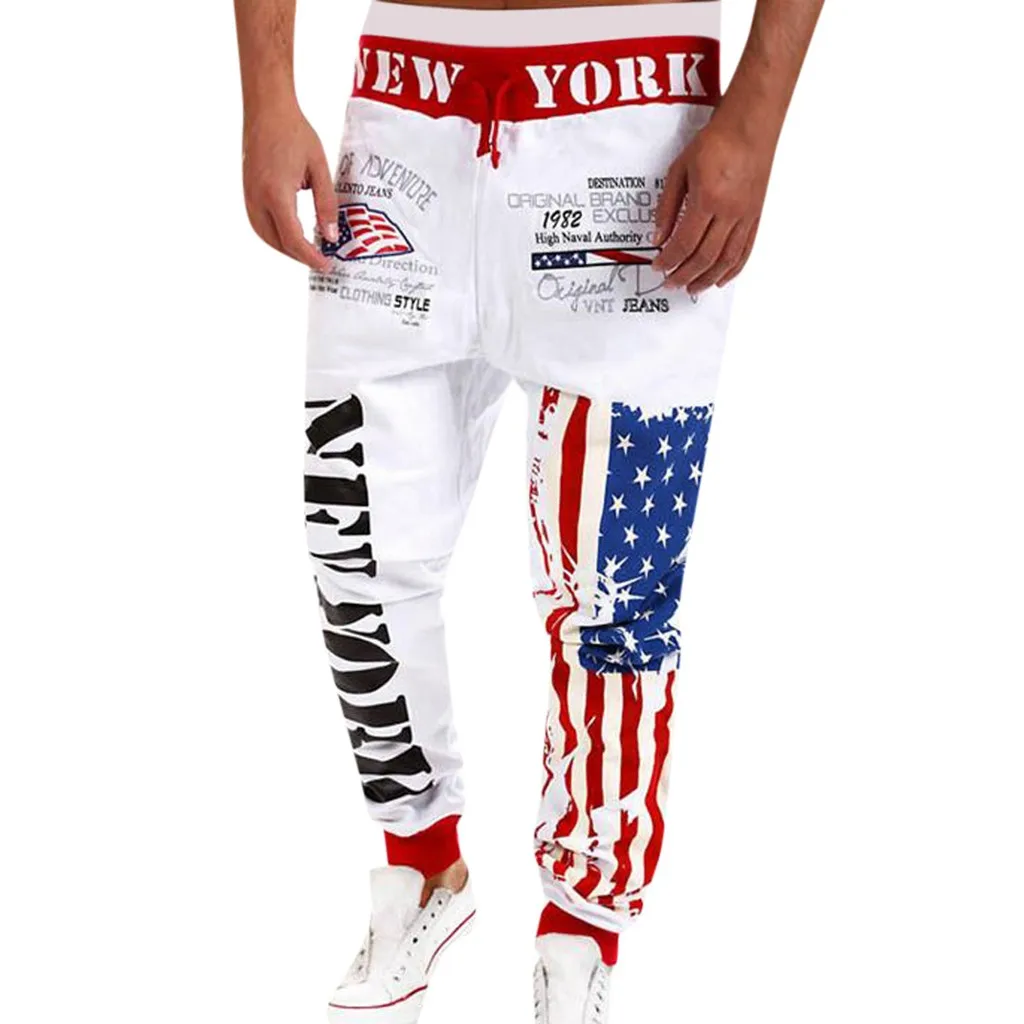 Хип хоп американские джоггеры летние брюки мужские принт флага США спортивные