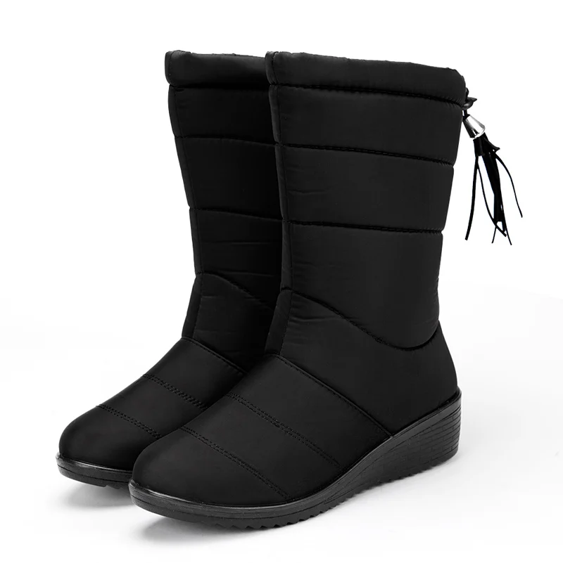 Black Solid color winter women boots fashion comfortable flat with ankle boots women waterproof zip snow boots shoes woman - Цвет: Black