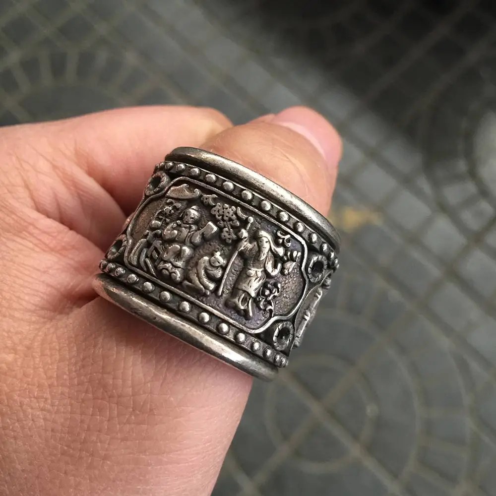 hot sell new - free shipping India and Nepal chinese Old Beautiful Tibet miao Silver turn Mantra luck nice Thumb Ring | Украшения и