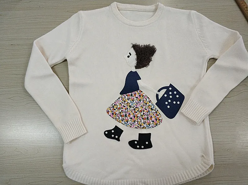 apriocot sweater Neploe/милый женский свитер с мультяшной аппликацией и круглым вырезом; Вязаный милый женский пуловер; Новинка года; сезон осень-зима; Sueter Mujer; 68880 - Цвет: apriocot sweater