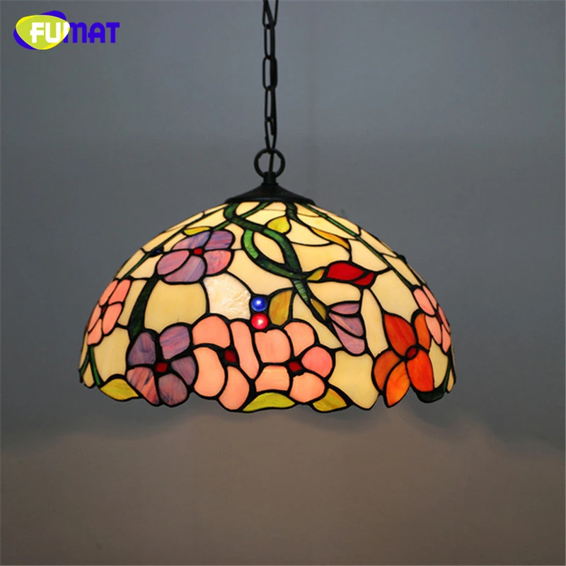 

FUMAT Stained Glass Pendant Light Creative Glass Shade Pendant Lamp Living Room Hotel Bar Suspension Light Fixtures DIA40CM