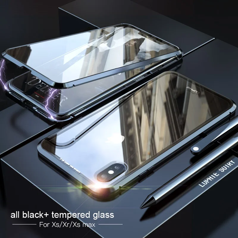 Tongdaytech магнитное закаленное стекло чехол для Iphone XS MAX X XR 360 чехол s двустороннее стекло металлический чехол для Iphone 8 7 6S Plus