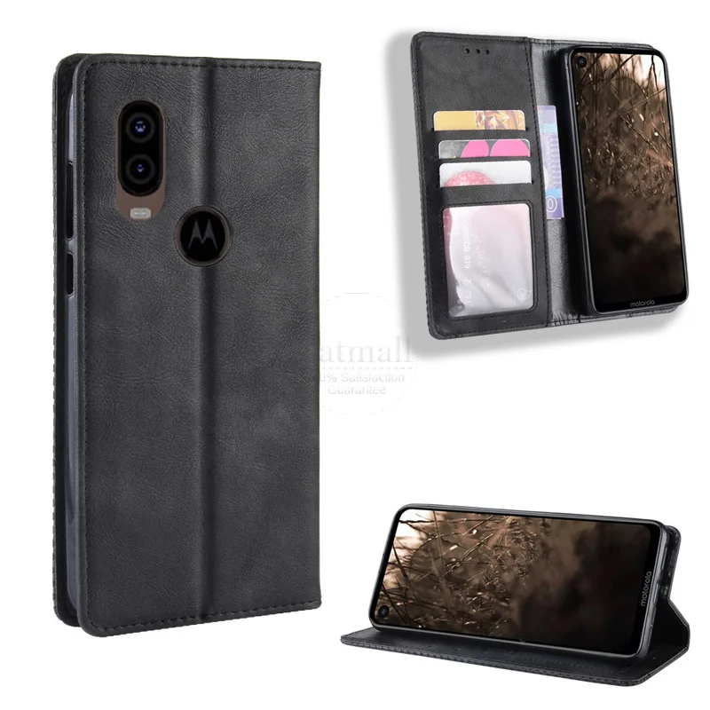 Чехол книжка для Motorola Moto One Vision винтажный Тонкий Магнитный кожаный чехол с