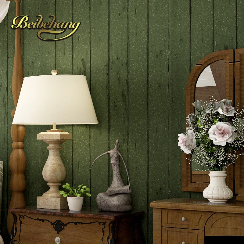 

beibehang Personality retro dark green board cafe nostalgic clothing shop wood grain 3d non-woven wallpaper papel de parede