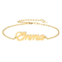 chain with name emma bracelet anklet for women girl jewelry gift pulseira masculina handwriting words stainless steel gold