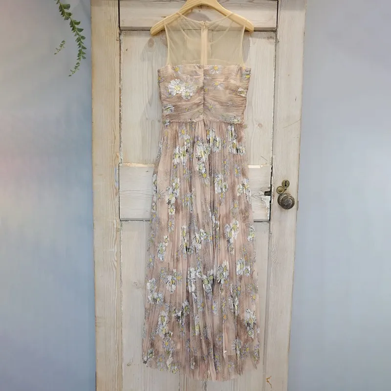 CHICEVER летнее элегантное Сетчатое платье с цветочным принтом для женщин круглым