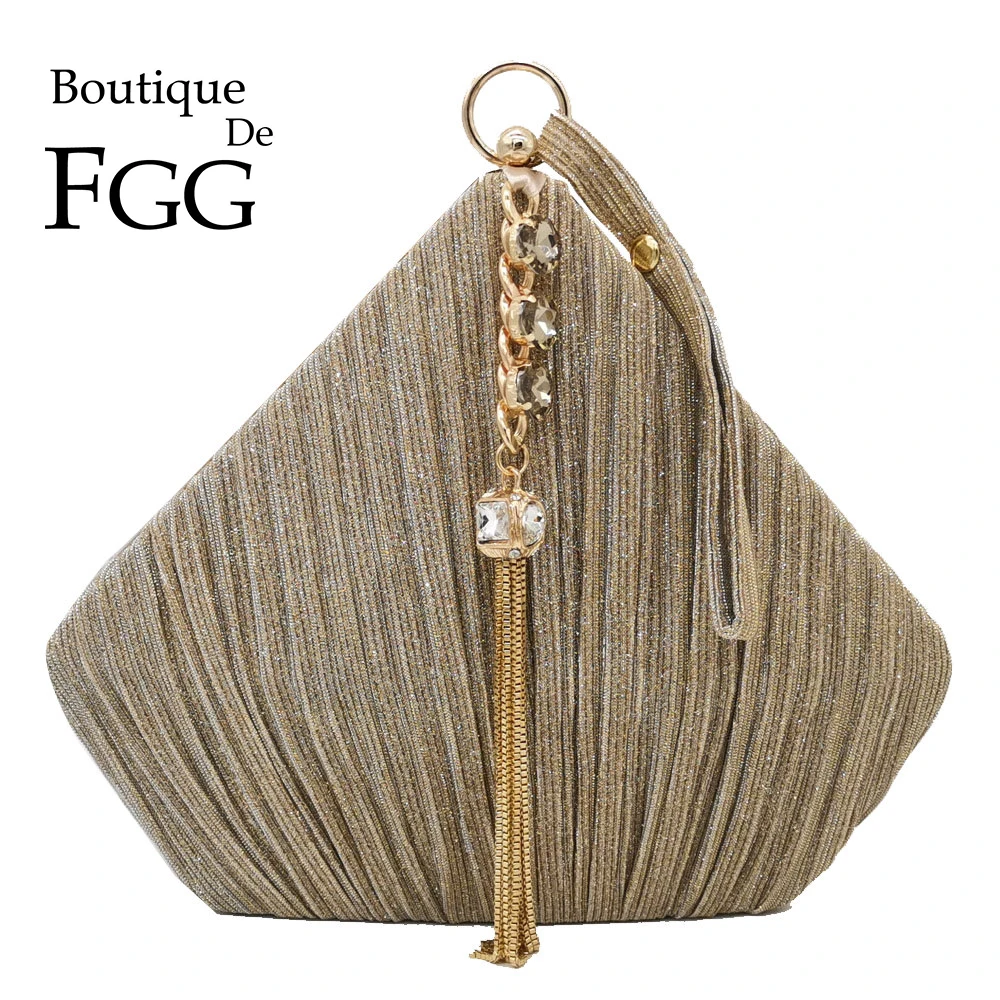 Boutique De FGG Пентагон женские Сатиновые вечерние сумки кристалл кисточкой клатч Сумки Свадебная вечеринка коктейль Minaudiere кошельки сумка