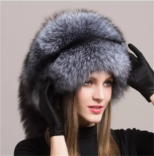 Winter Women Fur Cap Real genuine natural Fox Fur Hats Headgear Russian Outdoor Girls Beanies Cap ladies warm fashion cap H1902
