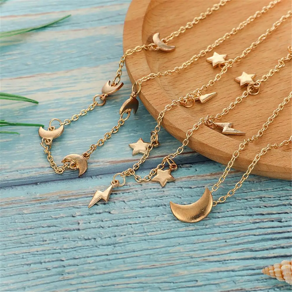 3 шт./компл. Луна Звезда молния колье ожерелье для женщин Золотая цепочка