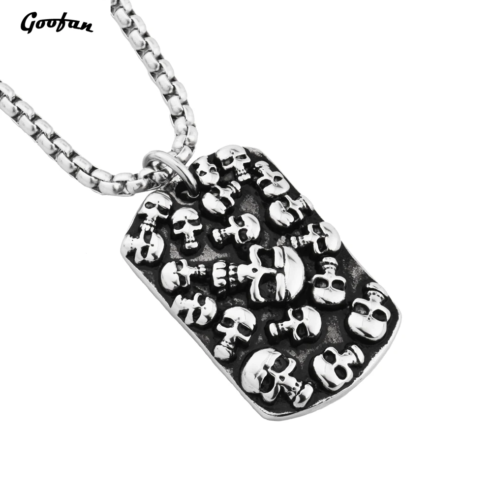 Goofan Hiphop Men Personality Silver Skeleton Fram Dog Tag Pendant&ampNecklace Stainless Steel Trendy Charm Rock Jewelry STN649 | Украшения