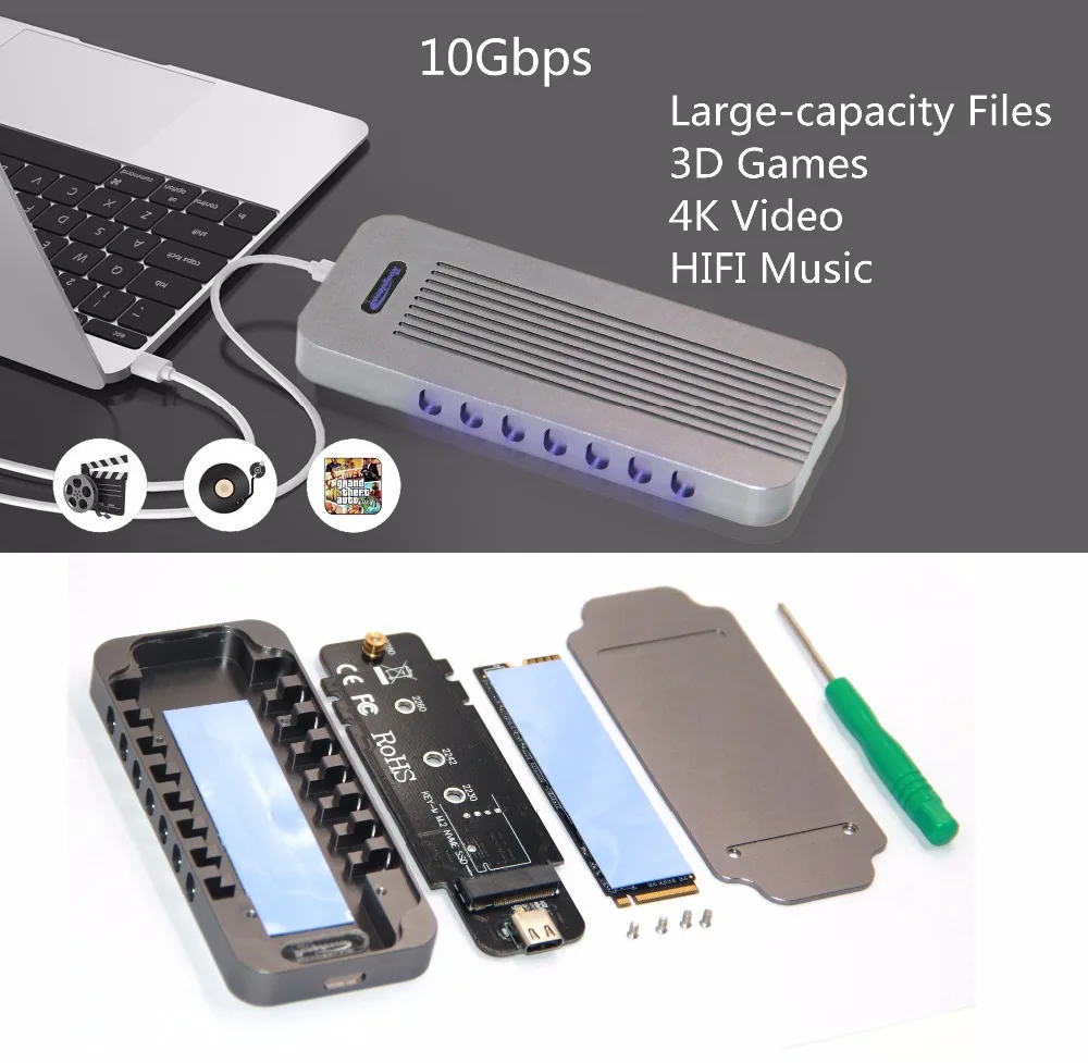 SP Metal External M.2 to 10Gbps USB 3.1 Type C NVMe PCIe 3.0 SSD Enclosure Case M Key NGFF USB3.1 HDD Box C to C Cable Adapter