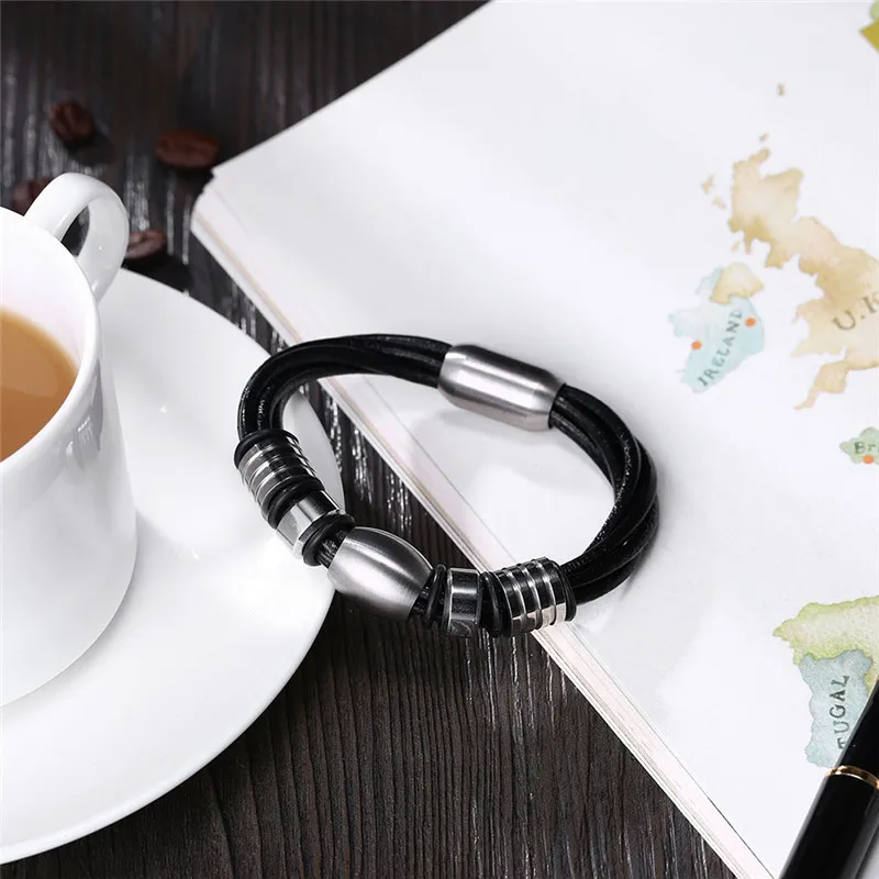 Модные Панк Черный Браслеты Для мужчин украшения ручной работы Винтаж S кожаный