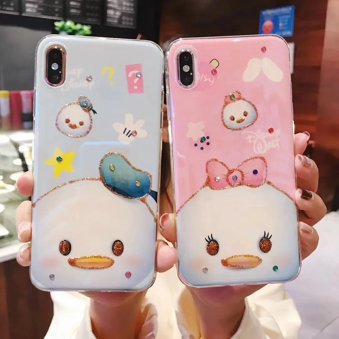 Милый мультфильм синий свет Дональд Дак Дейзи Алмаз чехол для iPhone 6 6s 7 8 plus x xs max xr