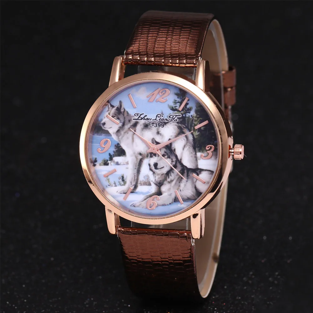 Новинка 2018 модный пояс женские часы подарок Волчья кожа с золотистым циферблатом