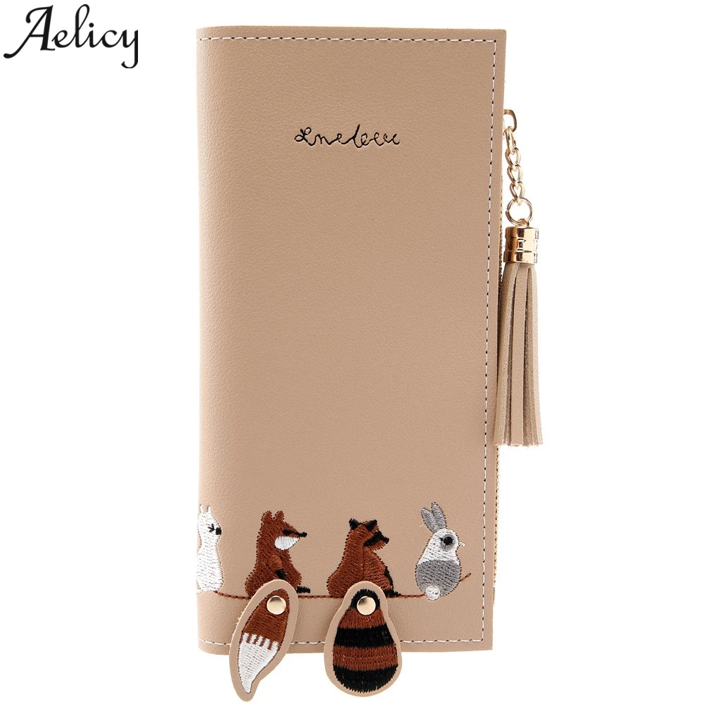 Aelicy 2019 модный длинный кошелек с лисьим котом кисточкой кожаные женские кошельки