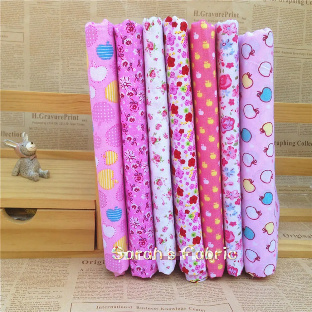 7pcs/lot 50x50cm Pink Floral Cartoon Apple Dot 100% Cotton Fabric Sewing Tilda Doll Cloth DIY Quilting Patchwork Tissue Textile | Дом и сад