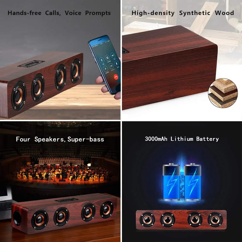 Беспроводная Bluetooth Колонка HYASIA деревянная для настольного ПК поддержка TF
