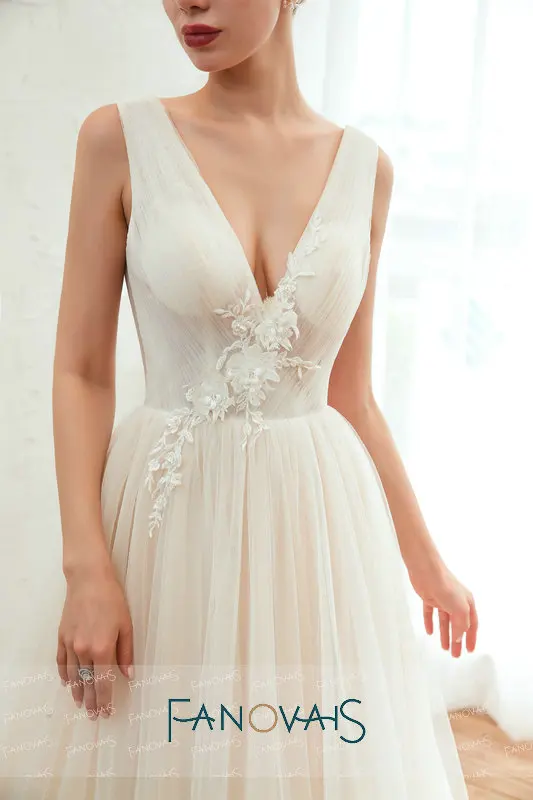 V Шеи Тюль Свадебные Платья Спинки Сексуальные Vestido De Novia Robe Mariee 2019 Пляж
