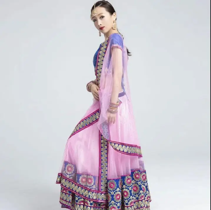 Традиционный Женский костюм Lehenga Choli Bellydance в индийском стиле топ с вышивкой + шарф