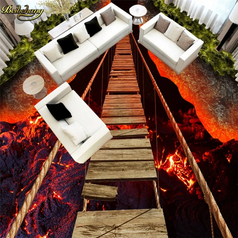 Пользовательские фото 3D пол живопись обои деревья веревка мост вулканическая