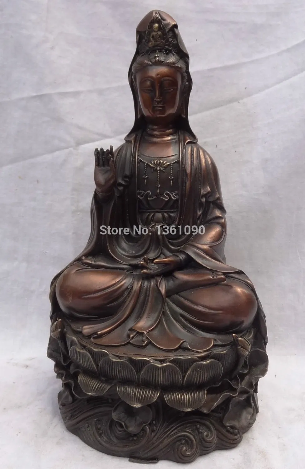 

Статуэтка Kwan-Yin 001227, китайская чистая бронза буддистские лотосы, 12 дюймов, Гуань Инь Бодхисаттва