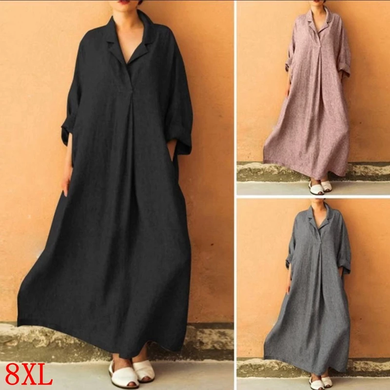 Женское платье большого размера из хлопка и льна плюс 5XL 6XL 7XL 8XL летнее