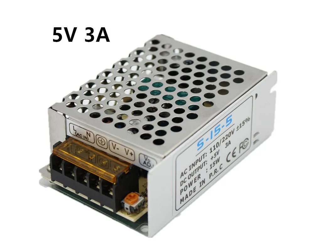 

5V 3A 15W Switching Power Supply Driver for 5V WS2812B WS2801 LED Strip Light AC 110-240V Input to DC 5V Free shipping