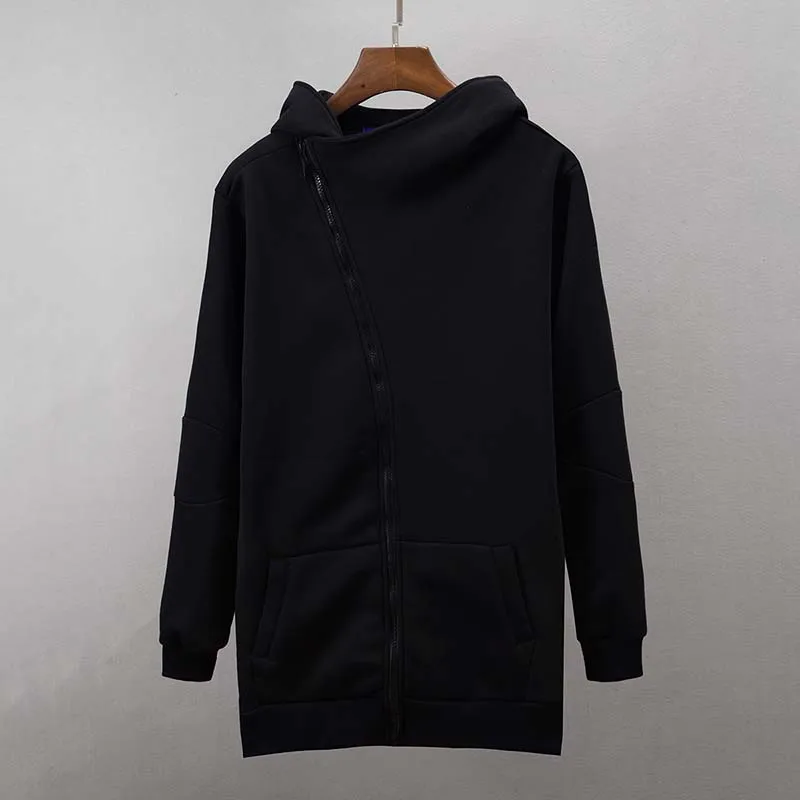 Slanted Zipper Hoodies Men Male Long Sleeve Solid Hooded Pocket Loose Sweatshirt Hoodie Tracksuit Sweat Coat Sportswear 6Q2282 | Мужская