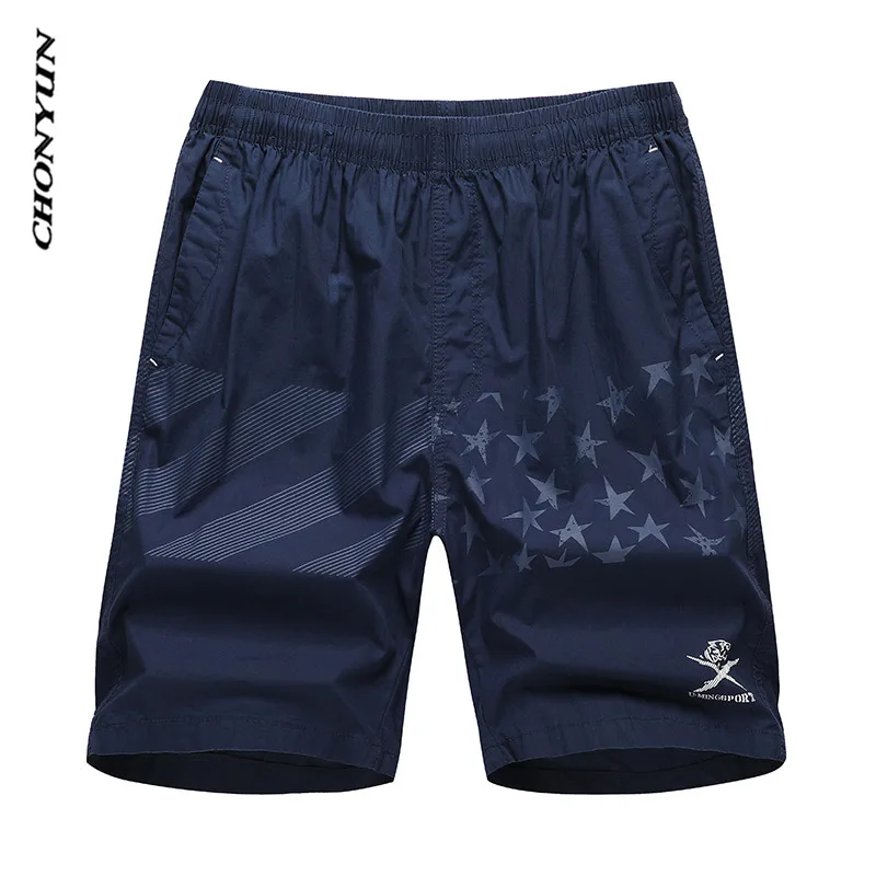 Men Cotton Running Shorts Elastic Pocket Breathable Sportswear Summer Casual Striped Short Trousers Plus Size Drop Shipping - Цвет: 91-Navy