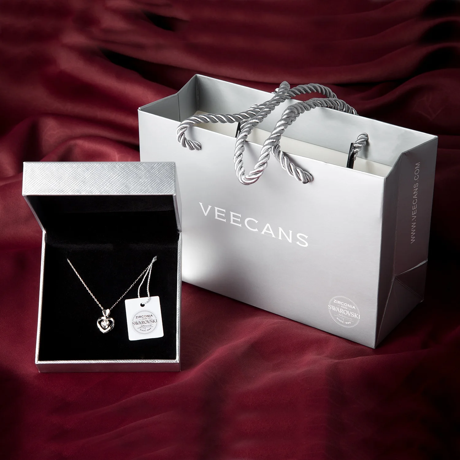 Veecans Romantic Love Heart Pendant Necklace For Women 925 Sterling Silver Necklaces with Cubic Zirconia Bijoux Box | Украшения и