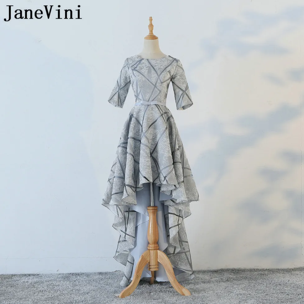 JaneVini Новый стиль серые короткие спереди длинные сзади Сатиновые платья подружки