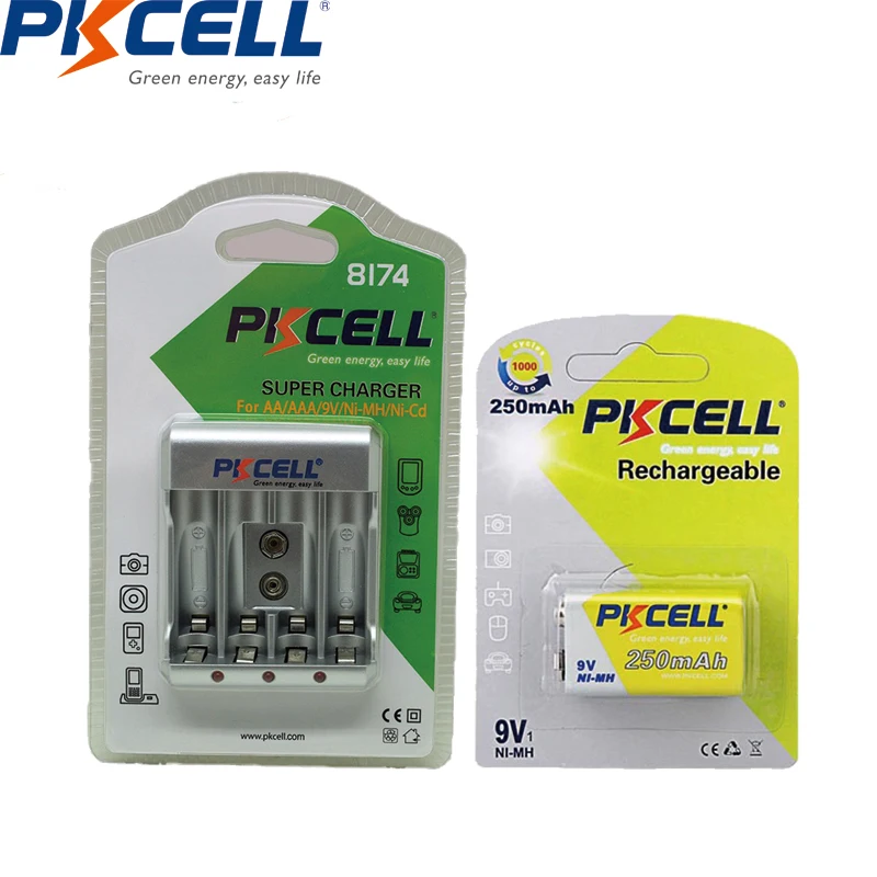 PKCELL 9V инфракрасный термометр аккумуляторная батарея PP3 6F22 6LR61 MN1604 9v и 1 2 v AA/AAA NIMH/NICD