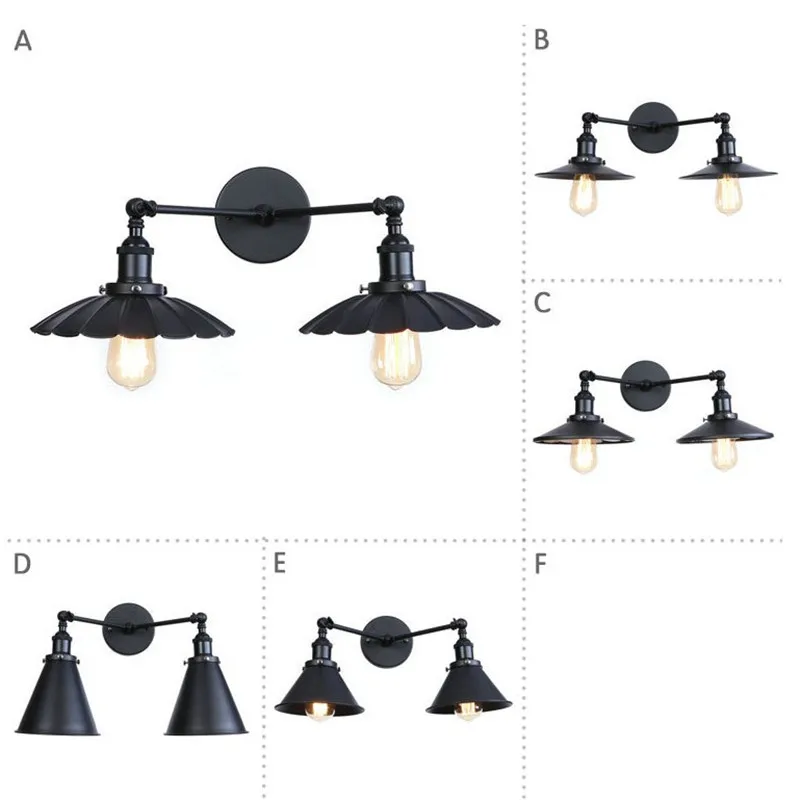 

Loft Industrial Vintage LED Wall Light Black Double Head Iron Wall Sconce Edison Adjust Bedside Wall Lamps Indoor Lighting