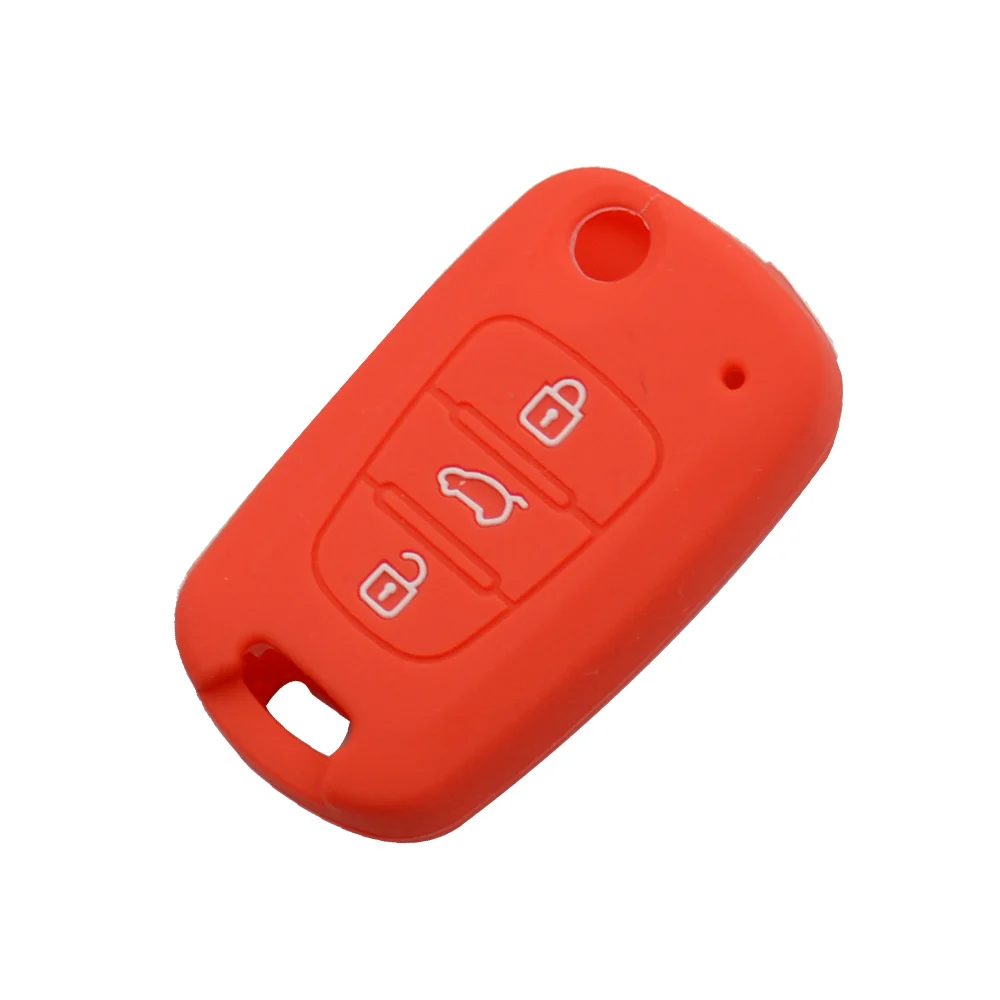 Красный OkeyTech 3 кнопки силиконовый чехол для Kia K2 K5 Sorento Sportage для hyundai Avante I30 IX35 Складной Корпус Ключа мягкий резиновый Чехол - Название цвета: Красный