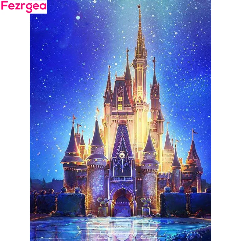

Fezrgea 5D DIY full Round drill scenery Diamond painting Cross stitch Cartoon Castle Diamond embroidery Mosaic decor