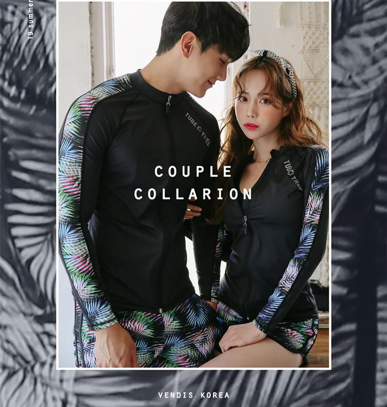 

Rhyme Lady New Arrivals Rash Guards Long Sleeve Couples Swimwear Surfing zipper Bathing Suits two/three pieces lovers Wetsuits