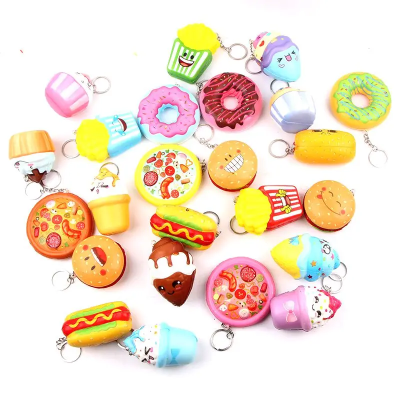Stress Relief Squeeze Toys Mini Cute Cartoon Keychain for Kids Gifts Sausage Ice Cream Artificial Foods &amp Vegetables Decoration | Дом и сад