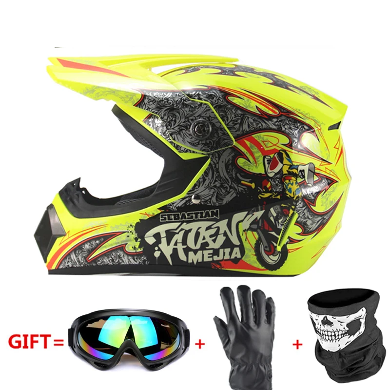 225-yellow Полнолицевой мотоциклетный шлем Casco Moto мотокросс шлем внедорожный шлем ATV Dirt Bike горные MTB DH Capacete Moto очки - Цвет: 225-yellow