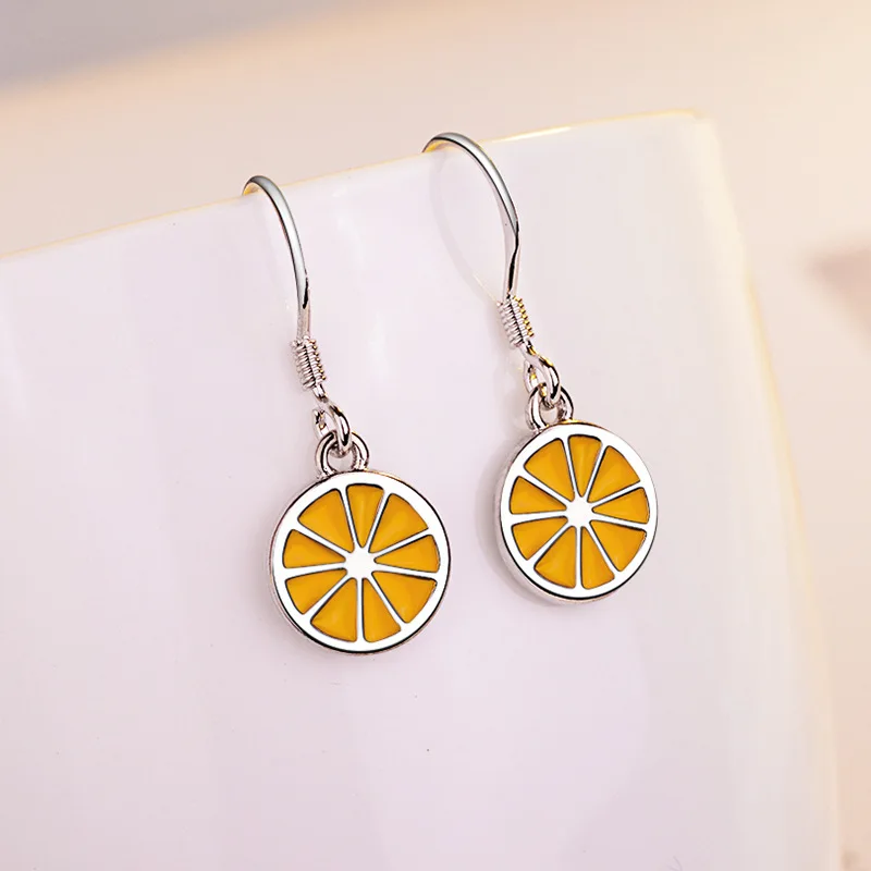 

YAOLOGE 925 Sterling Silver New Sweet and Lovely Charming Yellow Lemon Pendant Earrings Girl Birthday Party Jewelry Gift