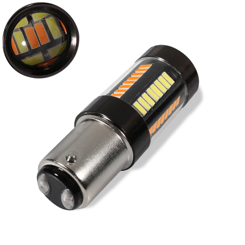 Hyzhauto 1 шт. 1157 P21/5 Вт BAY15D светодиодный Dual-Цвет лампы 4014 66smd T25 3157 T20 7443 светодиодный автомобильный светильник s Белый Янтарный сигнальный светильник дневные ходовые огни