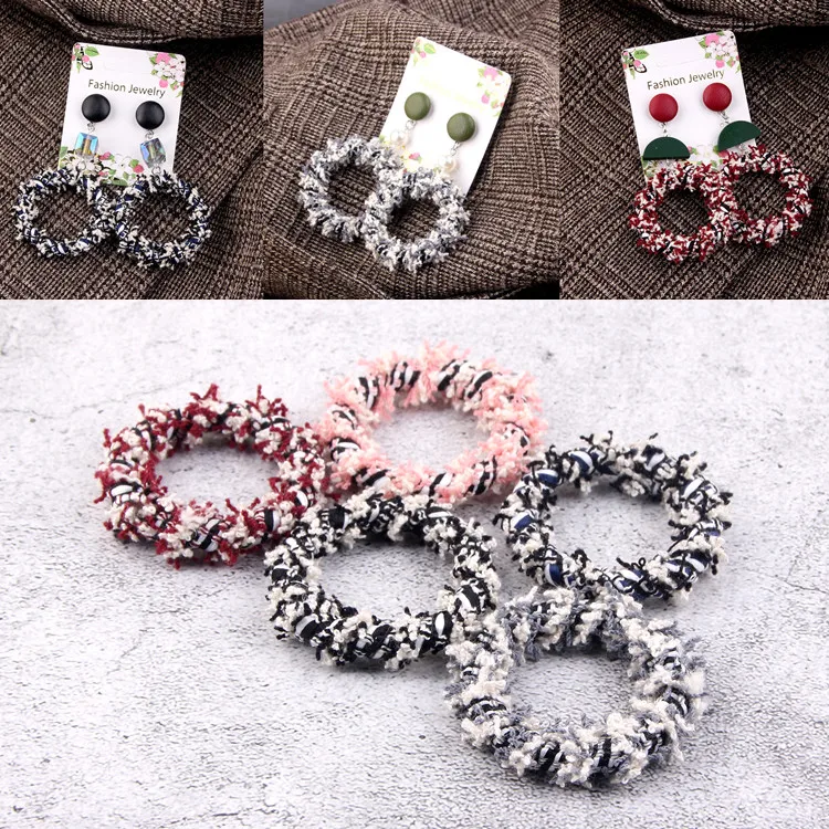 

Hand-wound Floral Wool Circle Loop Ring Eardrop Charms Diy Pendant Necklace Earring Finding Jewelry Handmade Material 2pcs