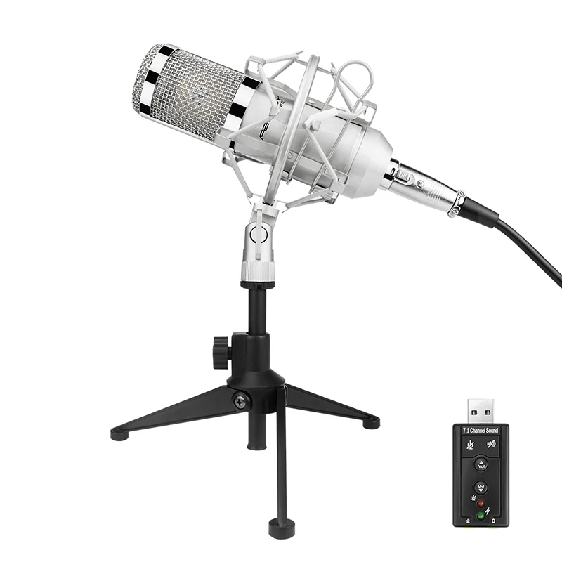 FELYBY Профессиональный BM 800 конденсаторный микрофон Pro audio studio вокальная запись караоке настольный микрофон 48 В фантомный фильтр питания - Цвет: Silver Desktop USB