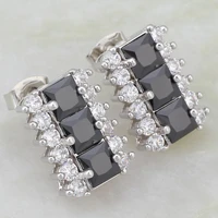 new hot popular jewelry black cubic zirconia white gold stud earrings for female fashion jewelry aje031