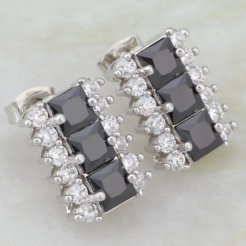 Новые популярные ювелирные изделия черные серьги гвоздики из белого золота с