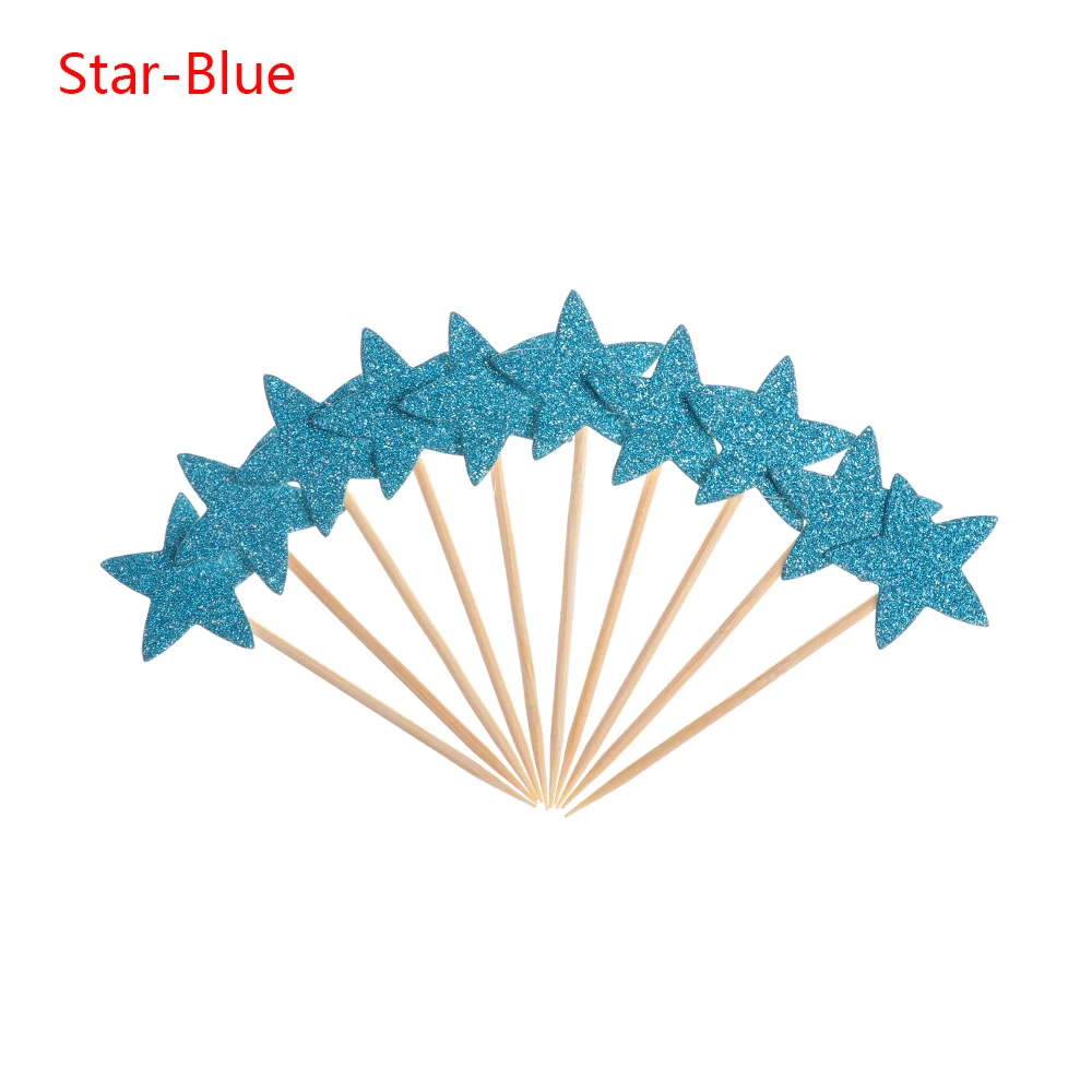 Star blue 20 шт./лот милый блестящий в форме сердца, звезды, топперы для кексов на день рождения, свадьбу, украшение для торта, топпер для украшения еды - Цвет: Star blue