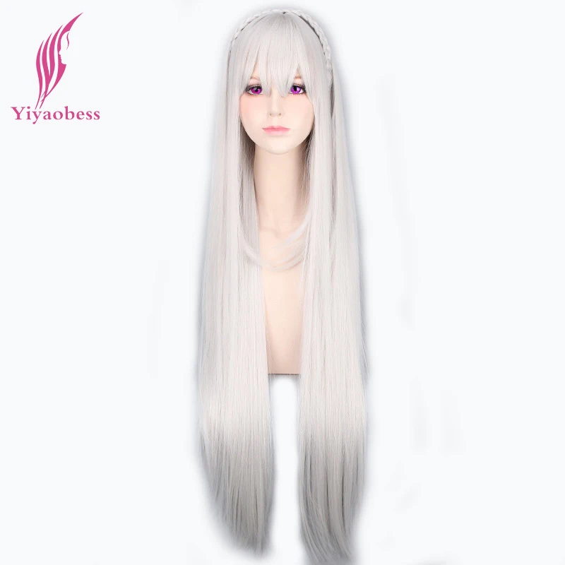 Yiyaobess 40 дюймов Emilia Длинные Прямые серебристо-серые косплей парик с челкой синтетические волосы костюм на Хэллоуин вечерние парики для женщин
