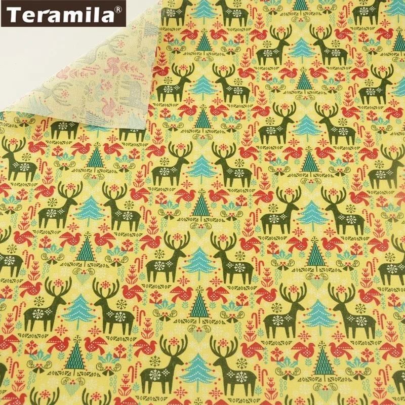 Teramila Cotton Linen Fabric Classical Light Yellow Quilting Sewing Pillow Curtain Printed Christmas Series Home Textile | Дом и сад